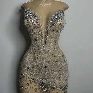 Silver Embellished Prom Dress